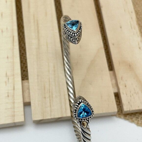 Bali Designs Blue Topaz Cuff Bracelet Trillion Cut Sterling Silver 18K Gold 6.75 - Picture 15 of 15